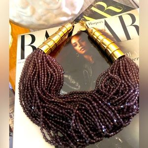 Beautifully Elegant Natasha beaded Couture necklace. Black beads with gold.